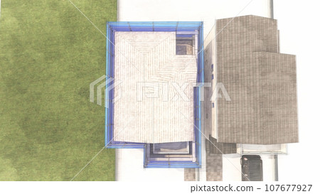 Detached house, exterior wall construction, with scaffolding (sheet blue) Detached house, exterior wall construction, with scaffolding (sheet blue) 107677927