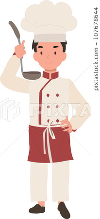 Young Kid Chef Tasting Food from Dipper. Cute Child Chef Sampling Delicious Cuisine Young Kid Chef Tasting Food from Dipper. Cute Child Chef Sampling Delicious Cuisine 107678644