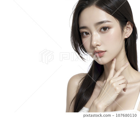 Portrait of a young Asian woman with long hair (AI generated image) 107680110