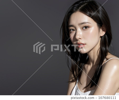 Portrait of a young Asian woman with long hair (AI generated image) 107680111