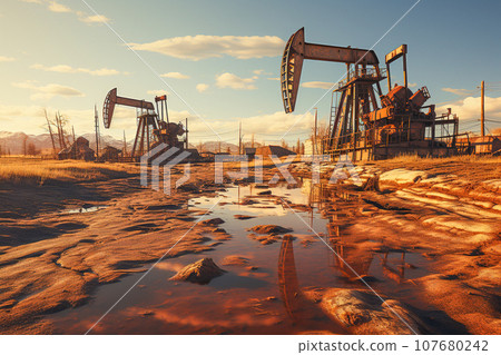 Equipment extracting crude oil from an oil field in the Middle East 107680242