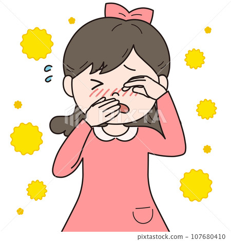 一名女孩的鼻子和眼睛因病毒而發癢 一名女孩的鼻子和眼睛因病毒而發癢 107680410