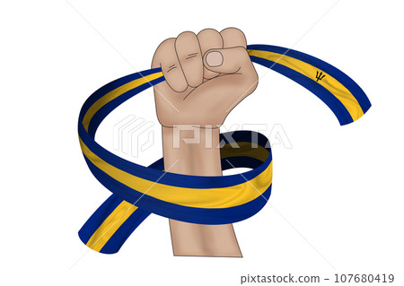 3D Flag on ribbon in hand 107680419