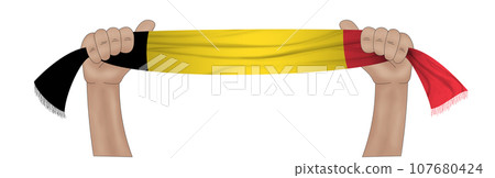 3D Flag on ribbon in hand 107680424
