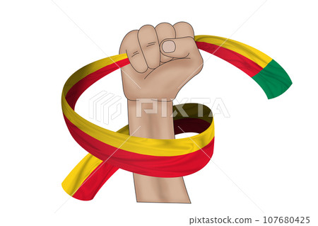 3D Flag on ribbon in hand 107680425