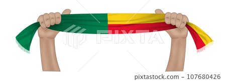 3D Flag on ribbon in hand 107680426