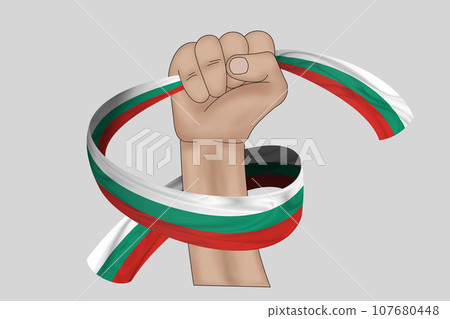 3D Flag on ribbon in hand 3D Flag on ribbon in hand 107680448