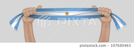 3D Flag on ribbon in hand 3D Flag on ribbon in hand 107680463