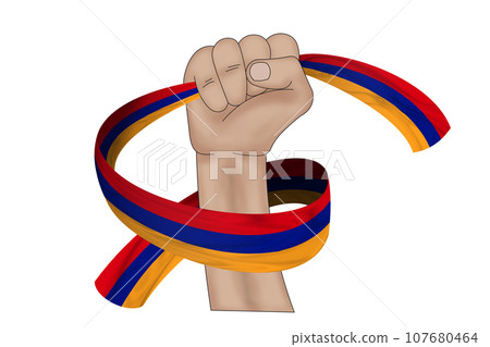 3D Flag on ribbon in hand 107680464