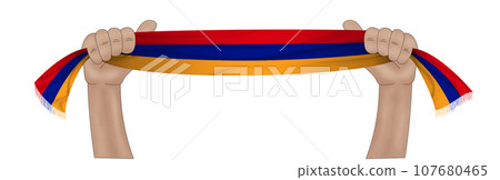 3D Flag on ribbon in hand 3D Flag on ribbon in hand 107680465