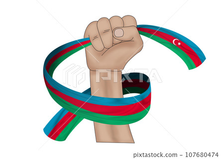 3D Flag on ribbon in hand 3D Flag on ribbon in hand 107680474