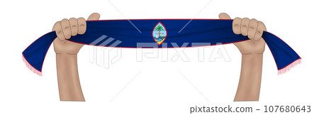 3D Flag on ribbon in hand 3D Flag on ribbon in hand 107680643