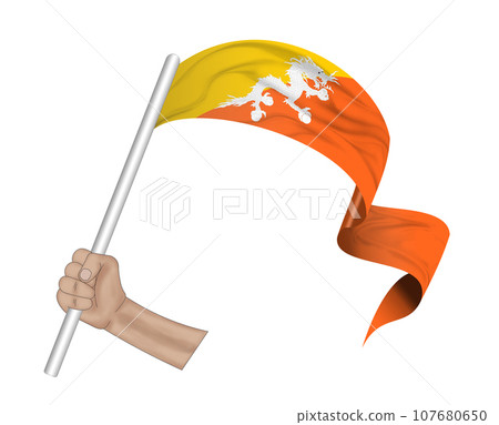 3D Flag on ribbon in hand 107680650