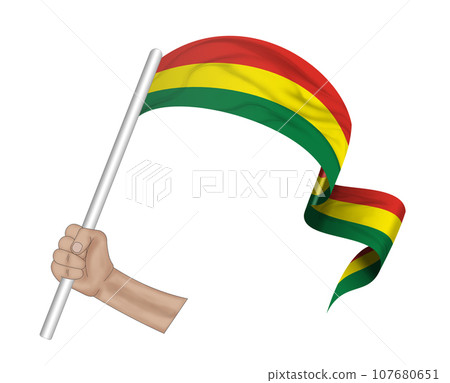3D Flag on ribbon in hand 3D Flag on ribbon in hand 107680651