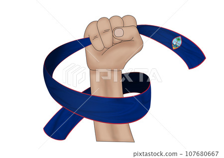 3D Flag on ribbon in hand 3D Flag on ribbon in hand 107680667