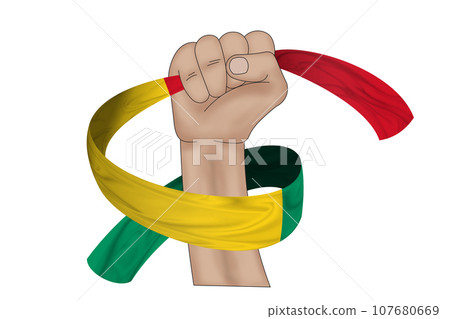 3D Flag on ribbon in hand 3D Flag on ribbon in hand 107680669