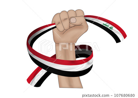3D Flag on ribbon in hand 107680680
