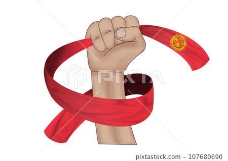 3D Flag on ribbon in hand 3D Flag on ribbon in hand 107680690