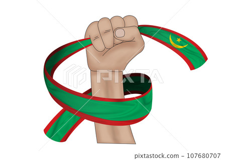 3D Flag on ribbon in hand 3D Flag on ribbon in hand 107680707