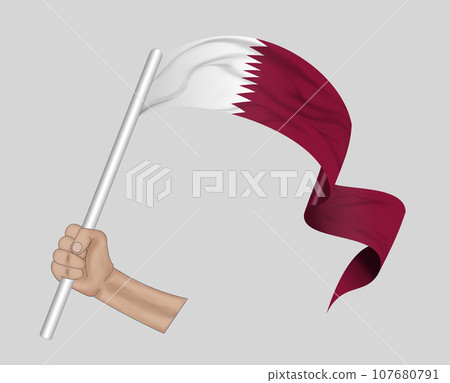 3D Flag on ribbon in hand 107680791