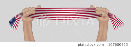 3D Flag on ribbon in hand 3D Flag on ribbon in hand 107680823