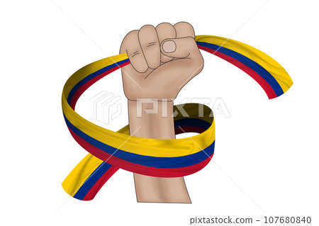 3D Flag on ribbon in hand 3D Flag on ribbon in hand 107680840