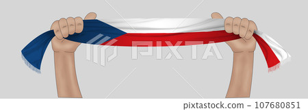 3D Flag on ribbon in hand 3D Flag on ribbon in hand 107680851