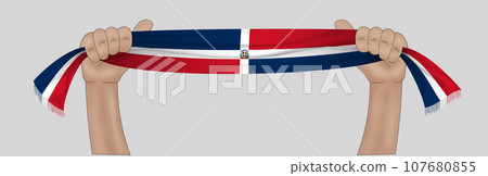3D Flag on ribbon in hand 107680855