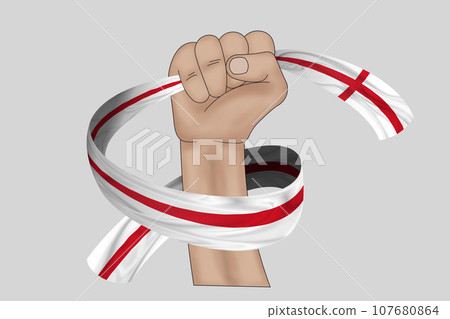 3D Flag on ribbon in hand 107680864