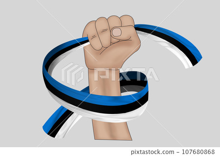 3D Flag on ribbon in hand 107680868