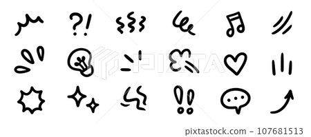 Line movement effect element, cartoon emotion effect decoration icon. Hand drawn cute doodle line element arrow, emphasis, shock, sparkle. Anime movement, express shape. Vector 107681513