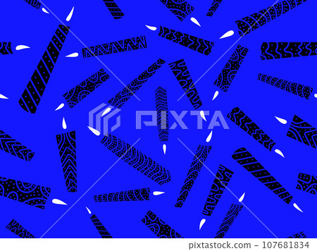 Seamless pattern with black silhouettes of candles with white fire.  Hanukkah and New Year holiday design for wallpapers, greeting cards and banners. Vector illustration 107681834