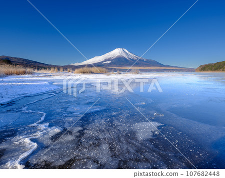 山梨縣_山中湖結冰和黎明時的壯麗景色 107682448