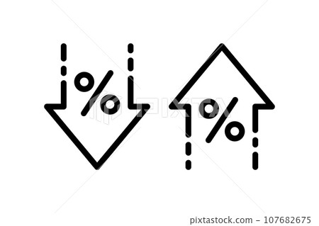 Percentage arrow up and down icon. Percent line icon. Price increase, decrease. Business simple symbol. Vector illustration isolated on white background. Editable stroke 107682675