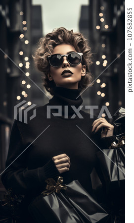 Fashion Woman Walking With Shopping Bags Fashion Woman Walking With Shopping Bags 107682855