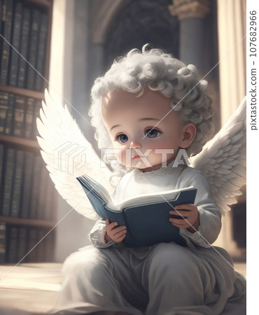 一位年輕的中世紀天使在天堂學習的插圖藝術(AI 生成圖像) 一位年輕的中世紀天使在天堂學習的插圖藝術(AI 生成圖像) 107682966