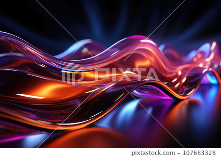 Abstract futuristic background with pink, purple and blue glowing neon lines. Fantastic wallpaper or poster 107683328