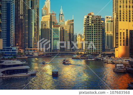 Dubai Marina at sunset 107683568