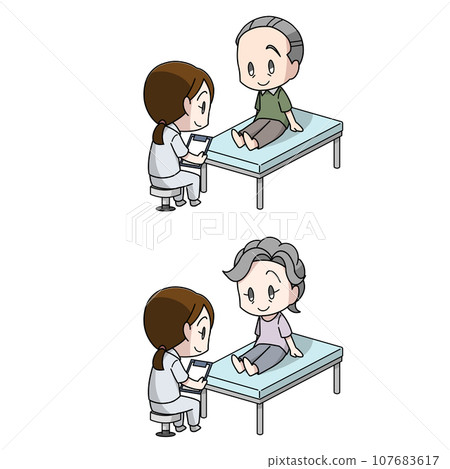 一位老年男女正在接受足部檢查的插圖 一位老年男女正在接受足部檢查的插圖 107683617