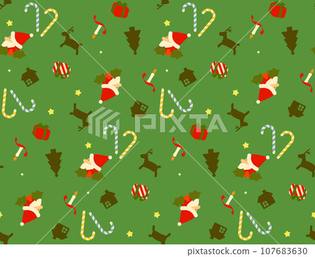 聖誕老人插畫圖案綠色背景 107683630