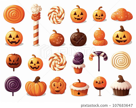 Illustration set of colorful Halloween sweets AI image 107683647
