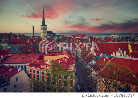 Tallinn view at sunset 107683754