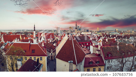Tallinn view at sunset 107683756