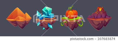 Set of floating island platforms for game ui 107683874