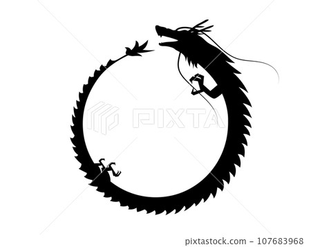 圓形框架與龍剪影 圓形框架與龍剪影 107683968