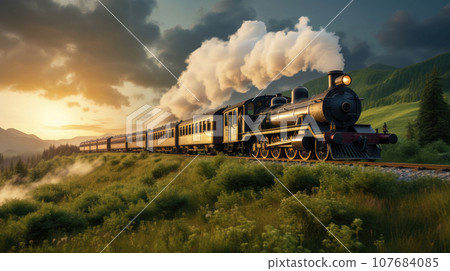 artwork, steam locomotive, train, mountains, HD Wallpaper | Rare Gallery