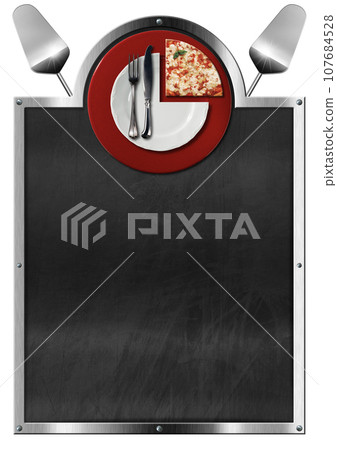 Template for a Pizza Menu with Empty Blackboard Isolated on White Background 107684528