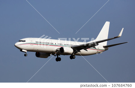 Private passenger jet lands at Airport at sunny day Private passenger jet lands at Airport at sunny day 107684760