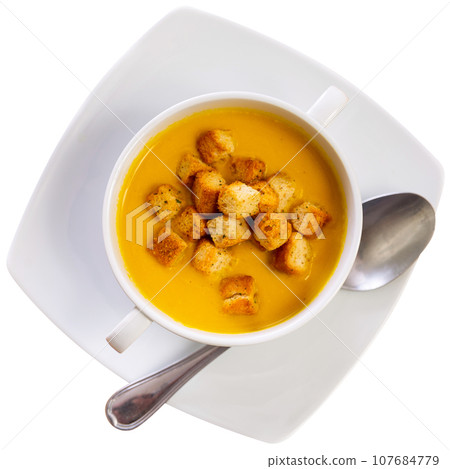 Carrot cream with croutons Carrot cream with croutons 107684779