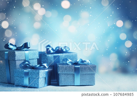 Christmas background with blue presents or gifts in box 107684985